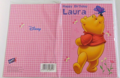 "Happy Birthday Laura" Card Girl Ladies Women Pink Disney Greeting - Picture 1 of 2