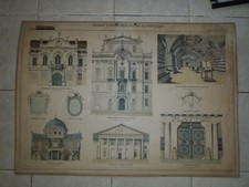 Original vintage school chart of Rococo and Empire architecture