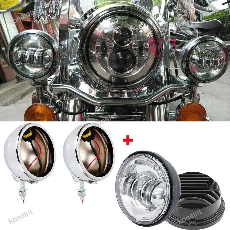 Par de luces de paso LED antiniebla de 4,5 pulgadas + carcasa para motocicleta 4-1/2" Foto 3 de 4