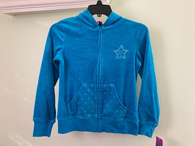 GIRLS JACKET-size 10/12-Star Ride brand-blue color with sparkle-hood-new-Pretty!