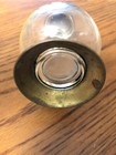 Vintage Clear Glass Imprinted Lettering Pepper Shaker with Brass Bottom and Lid — photo 3