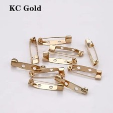 50pcs Kc Gold 15mm-35mm Brooch Clip Pins Badge Fastener Bar Craft with safety