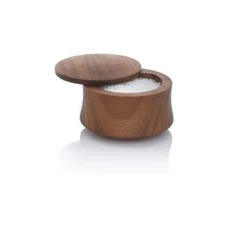 Nambe Nara Collection Salt Cellar with Rotating Lid, Acacia Wood, 6 oz - Brown