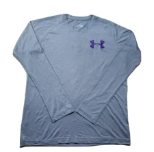 Under Armour Loose Long Sleeve HeatGear Men's Small Gray Purple Trim Logo