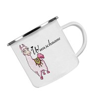 "Emaille-Tasse M. Wunschname \" Alpaka Motiv Mit (Wunschname)\""