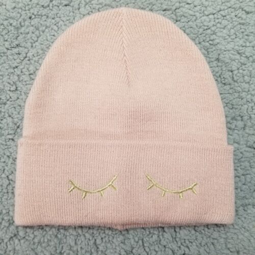 H&M Girls Beanie Hat OS 7-12 Pink Snow Cap Eye Lashes Casual Outdoor Youth Kids - Afbeelding 1 van 10