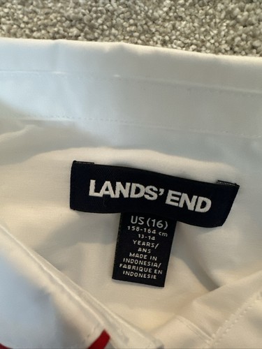 Lands End Girls White Short Sleeve Uniform Shirt Peter Pan Collar Sz 16 - Picture 2 of 3