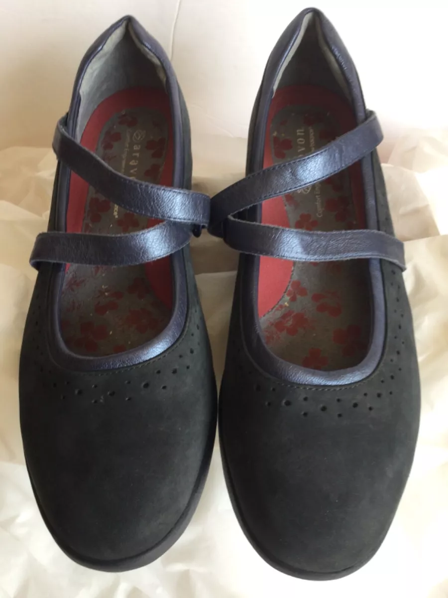Aravon Vibram Women s Mary Jane Shoes Color Blue Size 9 V Flat Straps Sole Comfo