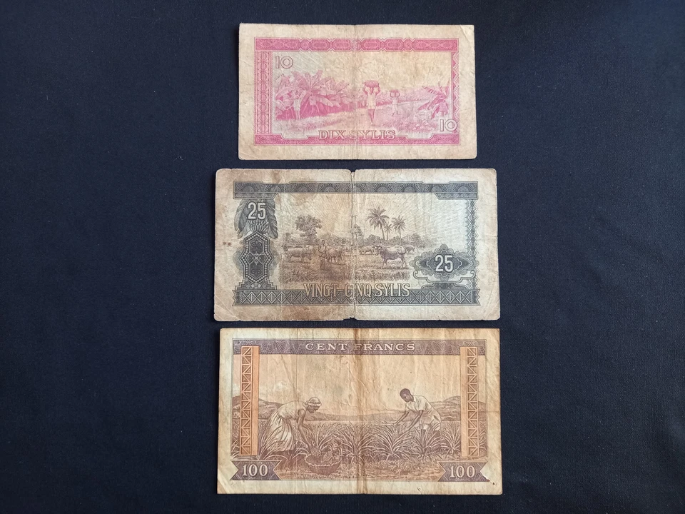 GUINEA 10 (1980) + 25 (1971) SYLIS + 100 (1960) FRANCS Banknotes - Image 2 of 2
