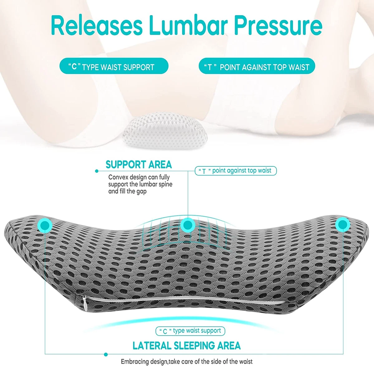 Lumbar Support Pillow for Sleeping, Memory Foam Neo Cushion Back