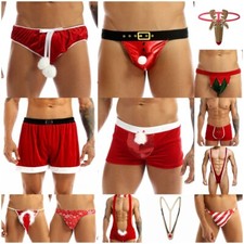 US Men Christmas Santa Claus Underwears Cosplay Lingerie T-Back Thong Briefs