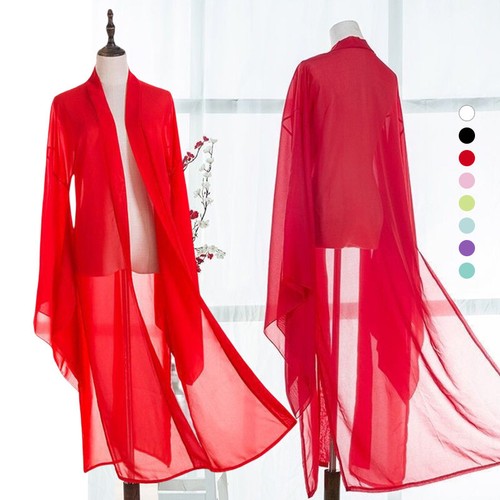 Hanfu Ancient Chinese Long Sleeve Shirts Chiffon Coat Dance Clothing Performance - Picture 12 of 26