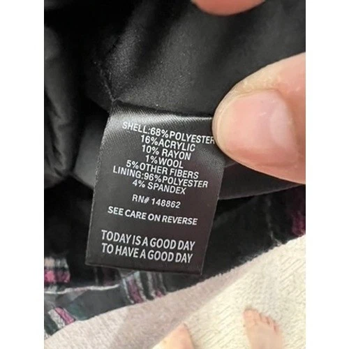 Torrid Women's Plaid Wool Blend Coat Jacket Size 2 (XXL) Black Pink Teal Lined - Image 4 of 4