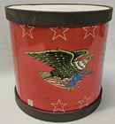 Vintage 9" Tin Toy Drum Ohio Art Co. USA Eagles Cannons Stars Flags Red #345A175