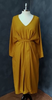 Rujuta Sheth Tie Front Wool Kaftan Dress Mustard Yellow OS NWOT