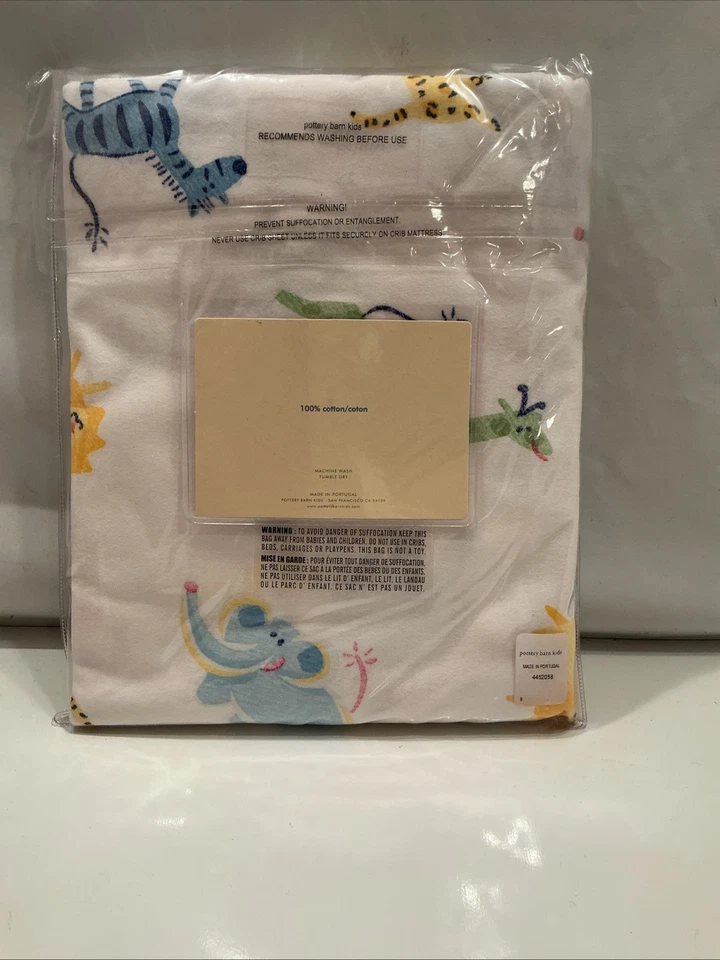 Pottery Barn Kids фланелевая простыня для кроватки 100% хлопок сафари животные винтажная новая - Изображение 3 из 4