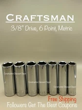 7 Piece Craftsman 3/8" Drive METRIC Deep 6 Point Chrome Socket Set