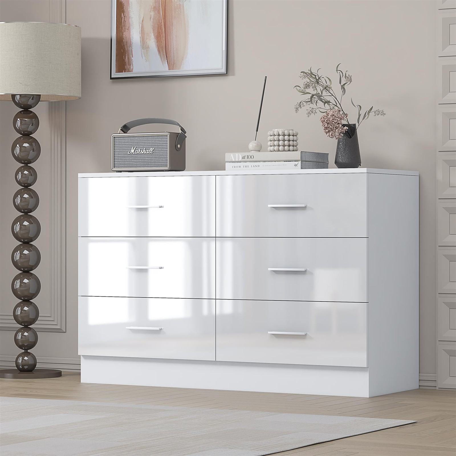 REFLECT 6 Drawer Chest - White Gloss Fronts / White Matt Carcass