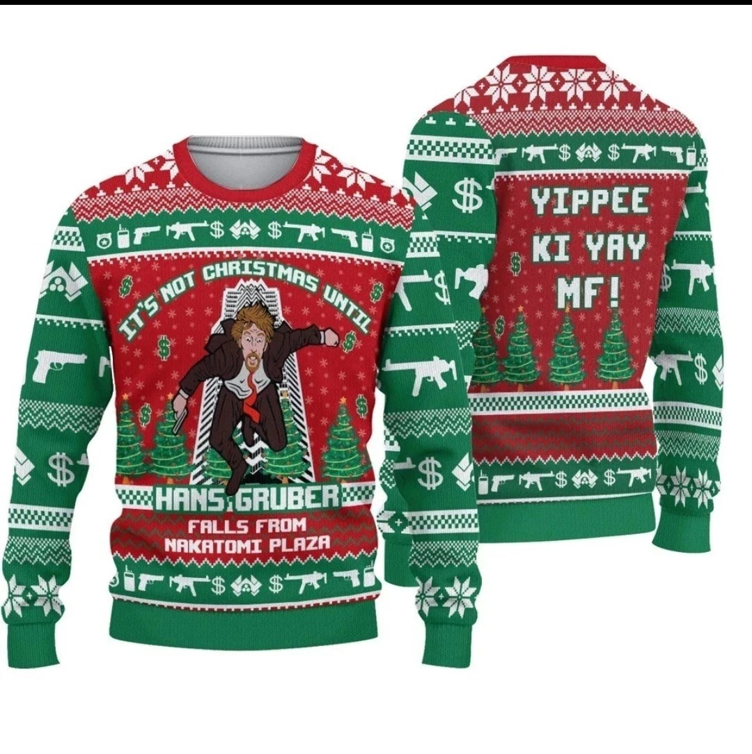 NEW! Hans Gruber Fall Nakatomi Plaza Die Hard Ugly  Christmas 3D Sweater