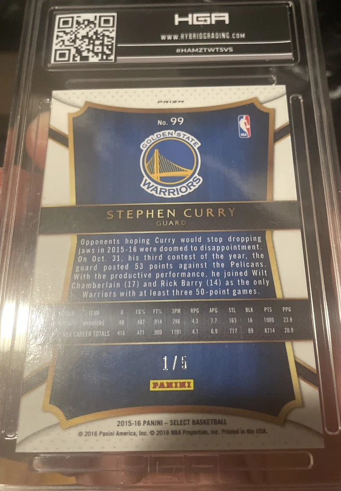 2015-16 Panini Select Concourse Stephen Curry #99 Green Prizm /5 - Image 2 of 2
