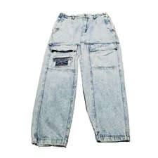 Bugle Boy Cargo Jeans Men's Size 32 Mountain Patrol Acid Wash Vtg Denim (30x29)