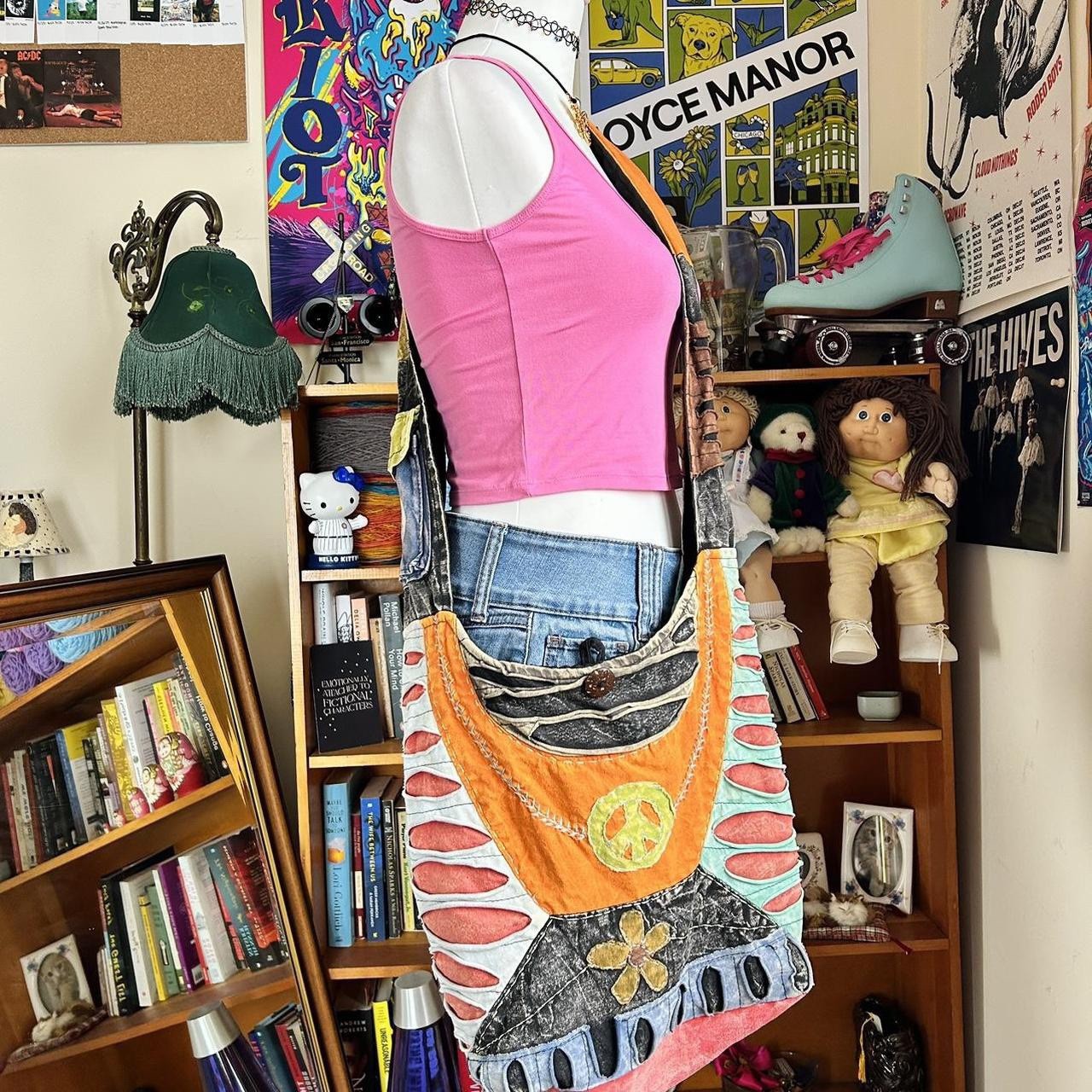 Unique patchwork hippy crossbody bag with peace s… - image 2