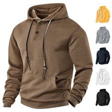 Men Pullover Solid Color Casual Sports Loose Trendy Long-Sleeve Hooded Sweater /