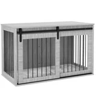 Dog Crate Side Table Grey XL Particleboard Steel Barn Door Removable Cushion Pet