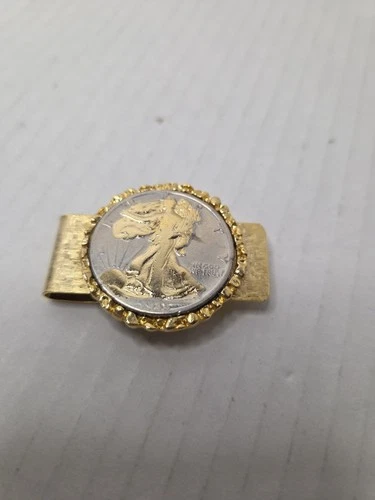 Money Clip Gold Plated Walking Eagle 1945 Liberty Half Dollar Vintage Coin