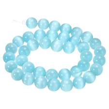 38pcs Pale Blue Cat's Eye Stone Beads 10mm Round Crystal Loose Bead