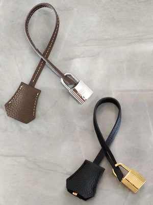 ESSENZUS Real Cowhide Leather Clochette Bag Charm Gold/ Silver Padlock & Key for Handbags