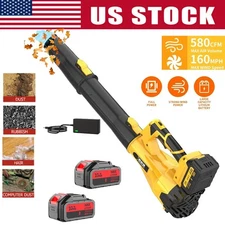 Cordless Leaf Blower 580CFM/160MPH & 6 Speed Levels Electric w/2 Batteries 4.0Ah
