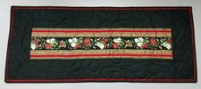 Christmas Elegant Quilted Table-Runner 13" x 32" Xmas Red piping-Gold Quilt
