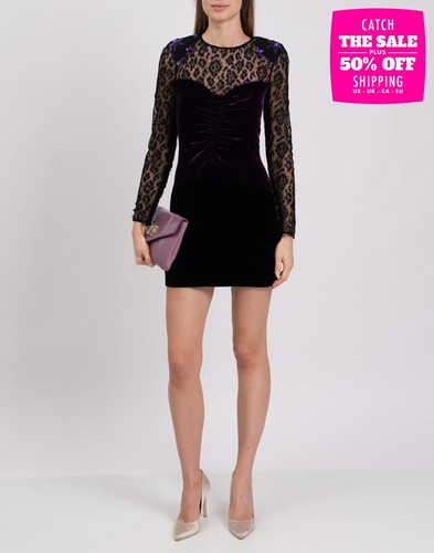 RRP€1680 DUNDAS Velour Pencil Dress IT40 US4 UK8 S Silk Blend Lace Made in Italy