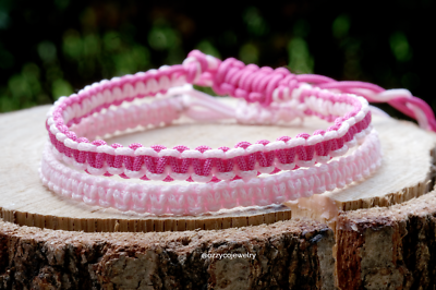 Handmade Pink Macrame Friendship Bracelets Set