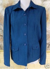 NWT ALFRED DUNNER SIZE 8 TEAL POLYESTER BUTTON FRONT BLOUSE BLAZER FRONT POCKETS
