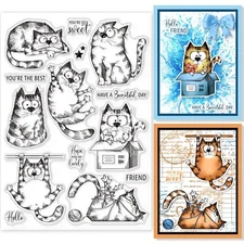 8.3x5.8in Cat Clear Stamps Lovely Cat Silicone Stamps Wish Words Rubber Trans...