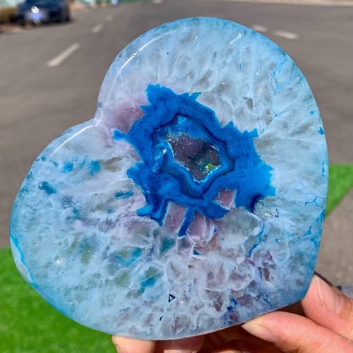 225G Beautiful Blue agate heart-shaped crystal heart-shaped energy healing