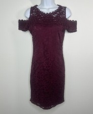 Women’s Peek A Boo Shoulder, Lace Merlot Dress Size M, Ambiance, Valentine Wear