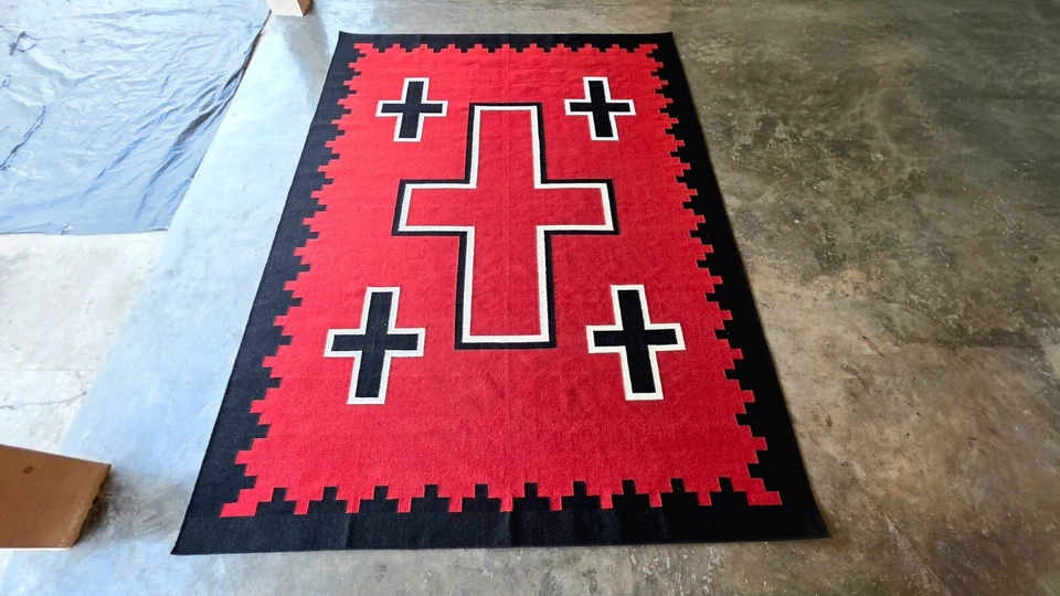 Alfombra Navajo de Lana Tejida a Mano Roja 9x12 pies Colección Nativo Americano Triple Western Foto 3 de 4
