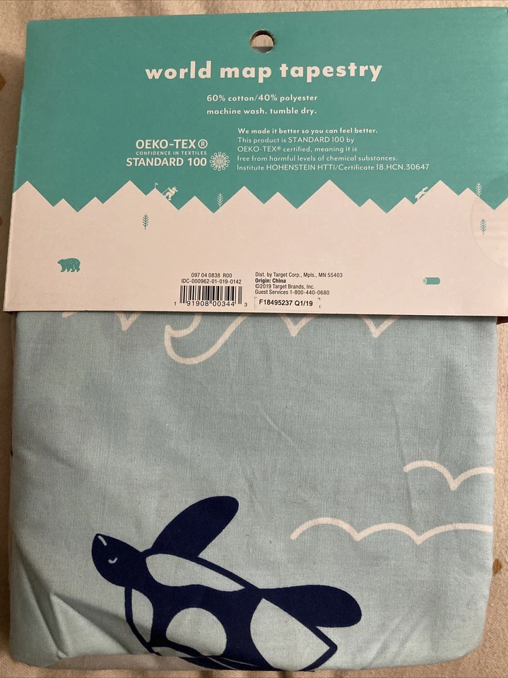 Pillowfort World Map Tapestry 72"x48" Wall Hanging Toy School Educational Blue - Image 2 of 2