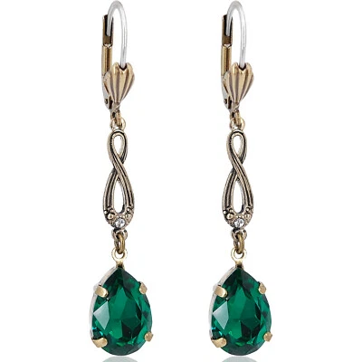 Jugendstil Ohrringe mit Markenkristallen Gold Grün NOBEL SCHMUCK