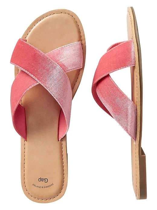 Gap Factory NWT Womens Pink Slide Cross Velvet Flat Sandals 6 8 9