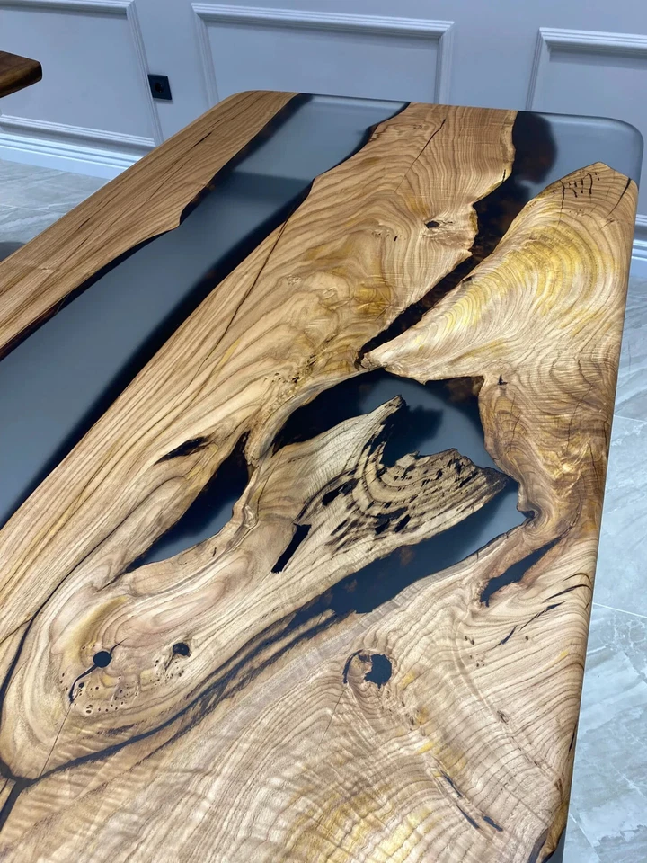 Chestnut River Epoxy Dining Table | Custom Live Edge Resin Table | Smokey resin - Image 3 of 4