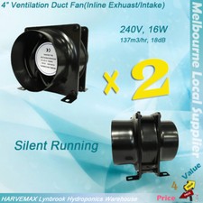 2 Pcs 100mm 4" Axial Fan Metal Blower Hydroponic Intake Exhaust Vent Silent Fan
