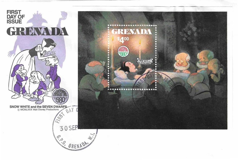 Grenada Disney FDC Christmas 1980 Snow White & 7 Dwarf ,set of 3 Covers -DI 5343 - Image 3 of 3