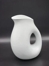 TAG Whiteware Oval Pitcher 10" Tall With Donut Hole Handle Used Target Modern