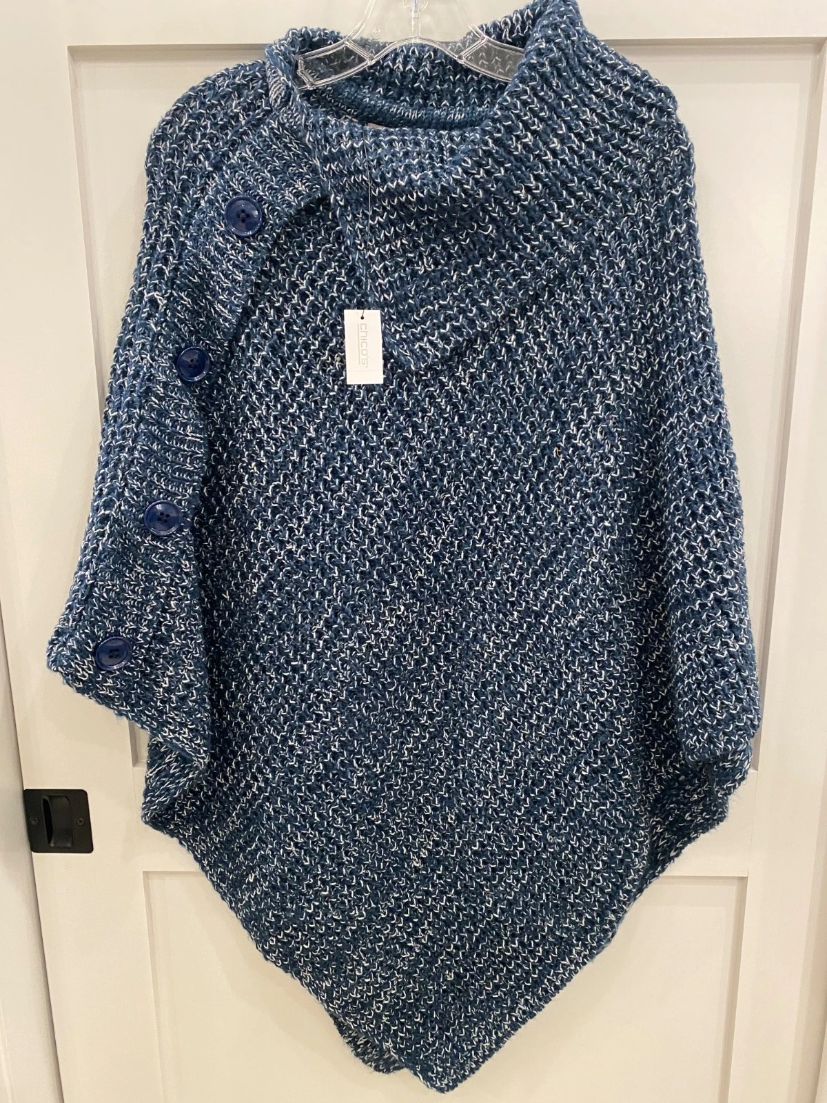 Chico's Split Neck Triangle Poncho Indigo Bay Knit, Large/XL NWT $69.95