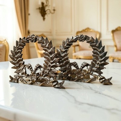 Neoclassical Laurel Garland Bronze Bookends 9.5'' Empire Style Pair