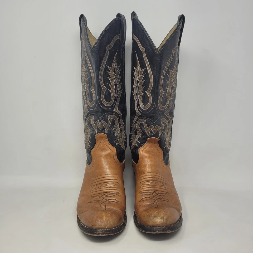 Botas Larry Mahan de Colección para Mujer 5.5B Negro Marrón Cuero Vaquero Occidental Bordado Foto 3 de 4